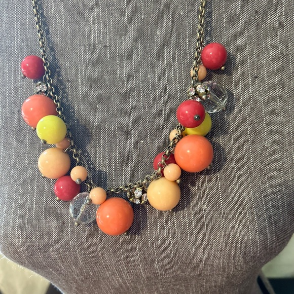 J.Crew Statement necklace Colorful beads and rhinestones Antique gold Extender - Picture 5 of 7